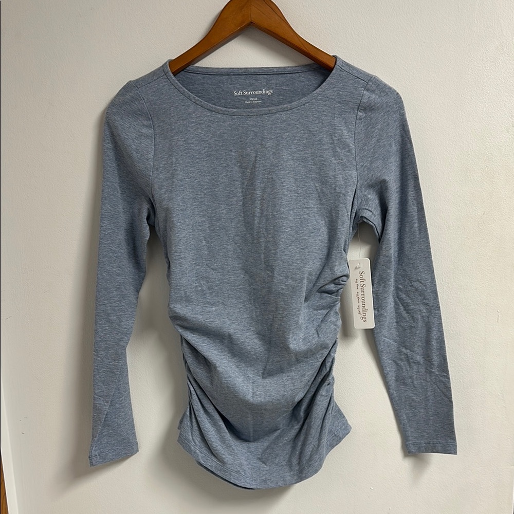 Soft Surroundings Gray Long Sleeve Ruched Tee
